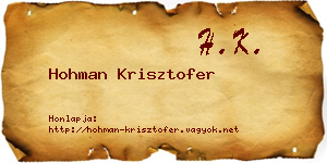 Hohman Krisztofer névjegykártya